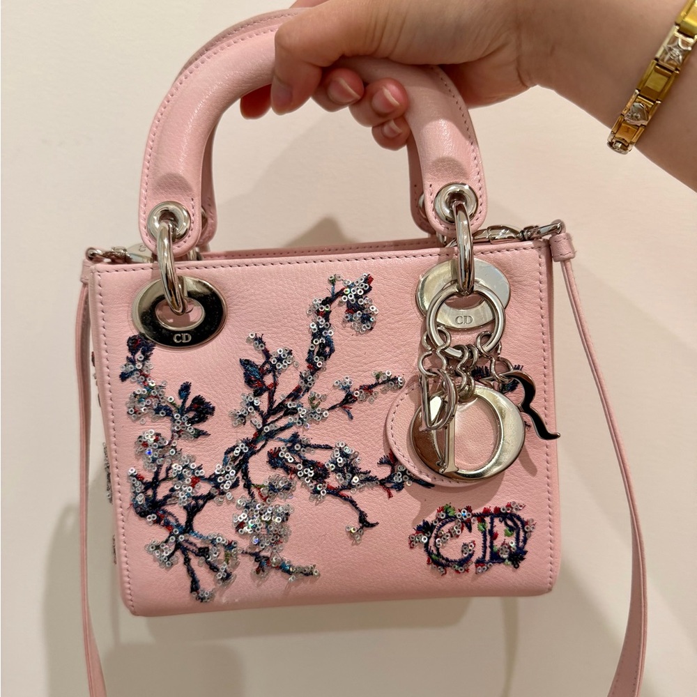 Christian Dior Lady Dior Pink Embroidered Sequin Floral Limited Edition Bag